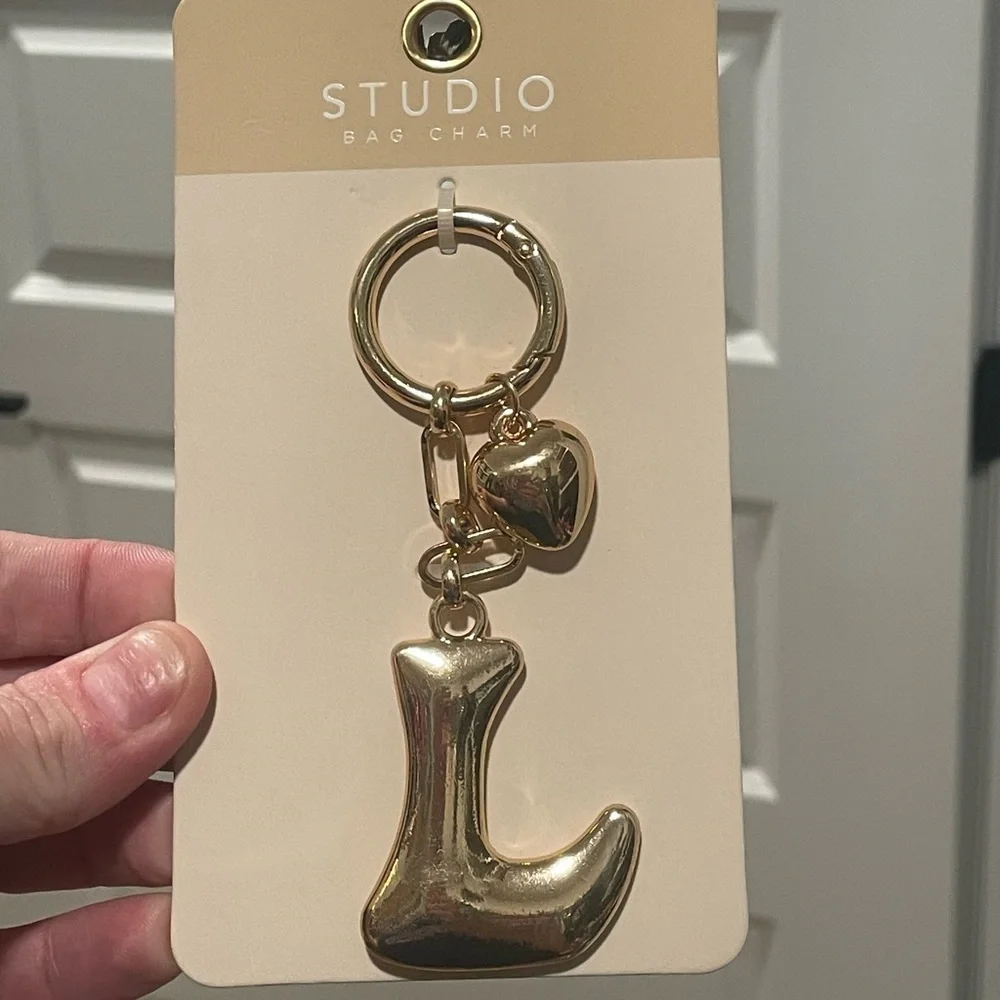 Studio Gold Initial “L” Keychain Bag Charm with heart